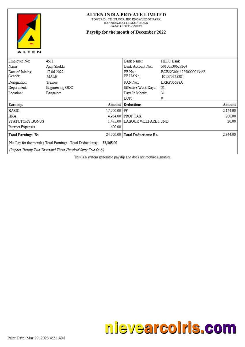 Alten India payslip 3